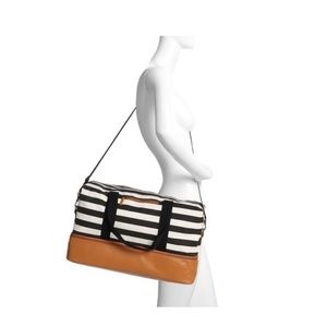 Large Stripe Weekender Duffel Tote Bag with Shoe Compartment